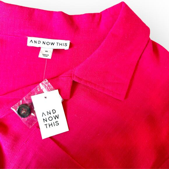 And Now This Women's New Cropped Button Front Top Size 3X Pomegranate Pink - Picture 6 of 11